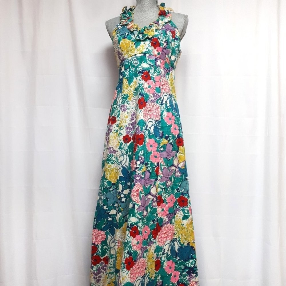 Floral Halter Maxi Dress in Teal Multicolor